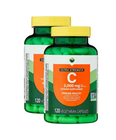 KP+ Vitamin C | Vitamin C 2000 mg | Ultra Strength Immune Support Supplement | Antioxidant for Immune Heart & Bone Health | 120 Vegetarian Capsules | Pack of 2