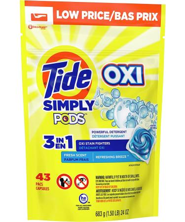 Tide Simply Pods Oxi Laundry Detergent 43 Pac Capsules - Refreshing Breeze - 24 Ounces - Buy Online on GoSupps.com