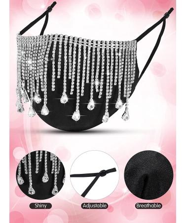 SATINIOR 2-Piece Sparkly Rhinestones Mesh Face Covers with Bling Crystal Tassels - Perfect for Halloween, Masquerade Parties, and Nightclubs - For Women and Girls - Buy Online on GoSupps.com