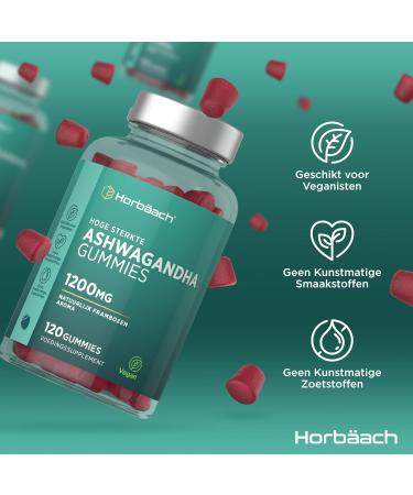 Horbaach Ashwagandha Gummies 1200mg Ashwagandha extract per daily serving 120 vegan gummies for 2 months supply with 5 Withanolides Natural Raspberry Flavor Horbach - Buy Online on GoSupps.com