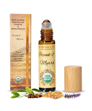 Men's Frank & Myrrh Essential Oil Natural Cologne Roll-On & Aromatherapy - Scents of Sweet Tobacco Vanilla Spicy Wood & Incense - Essential Oils for Men. Gentlemen's Scent