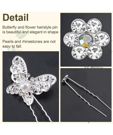 OIIKI 20 PCS Wedding Bridal Hair Pins - Pearl Butterfly & Rhinestone Flower U Shape Clips for Women & Girls - Buy Online on GoSupps.com