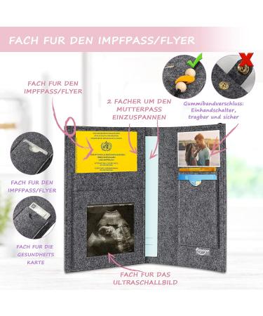 Stylish Felt Motherpass Cover with Elephant Embroidery - Perfect Gift for Pregnant Women - Dark Gray with Compartments for Ultrasound and Vaccination Pass - Buy Online on GoSupps.com