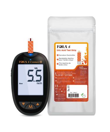 FORA uric acid meter with 10 uric acid strips and 6-in-1 multifunctional uric acid meter