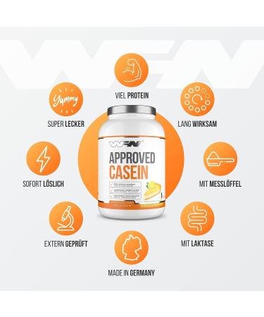 Wfn Approved Casein Protein Powder - Lemon Cheesecake - 2x1kg - Creamy & Soluble - 66 Portions - Laboratory Tested - Made in Germany - Buy Online on GoSupps.com