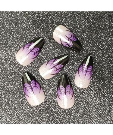 24 Pcs Halloween Press on Nails - SHANRUN Ombre Purple & Spider Web Design Short Almond Fake Nails Full Cover Acrylic Nail Art Tips for Women - Buy Online on GoSupps.com