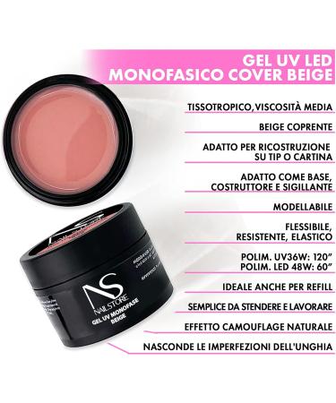  Nail Store Nail Store - Monophasic UV LED Builder Gel Cover Beige - Camouflage - Medium Density - Self-Leveling - Easy to Work - Suitable for Refilling and Stretching with Card (50g) - Buy Online on GoSupps.com