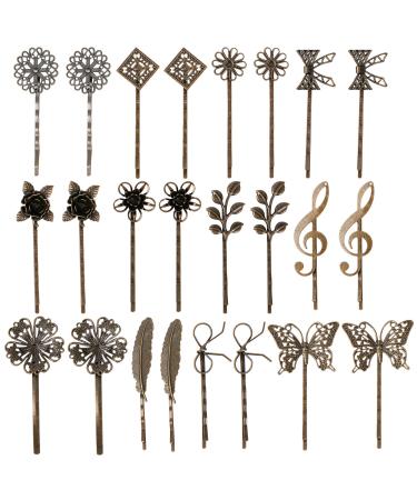 inSowni 24 Pack/12 Pairs Pretty Brown Bronze Vintage Retro Leaf Flower Butterfly Hair Pins Decorative Bobby Pins Fancy Hairpin Cute Hair Clips Thin Fine Short Hair Barrettes Accessories for Women Girl
