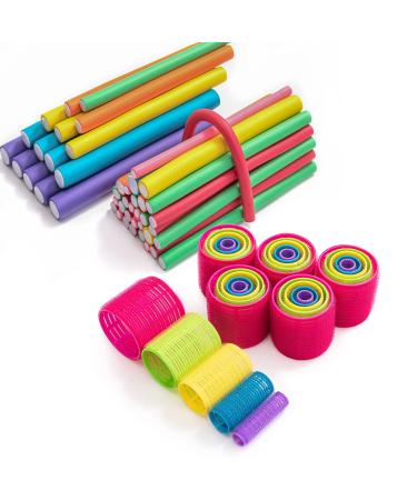 Goodofferplace 77 pcs Flexible Hair Rollers Curlers Plus Self Grip Hair Rollers Hair Culers Hair Rods Flexi Rods Soft Foam Twist with Clips for Long Medium Short Hair Muliti-colored A