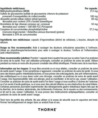 Thorne Joint Support Nutrients (formerly AR-Encap) - Glucosamine and MSM with Curcumin Bromelain and Boswellia for Joint Support - 240 Capsules - 60 Servings - Buy Online on GoSupps.com