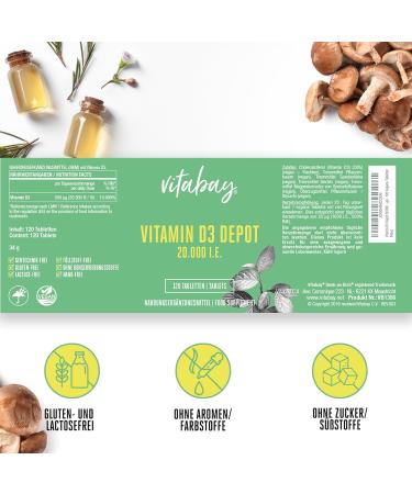 VITABAY Vitamin D3 20000 I.E. - 120 Vegan Tablets for Immune Support & Bone Health - High Dose Vitamin D Capsules - Buy Online on GoSupps.com