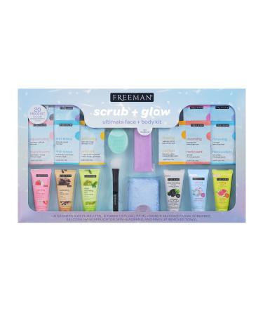 Freeman Limited Edition Scrub & Glow Ultimate Face and Body Kit, 20 Piece Mother's Day & Easter Gift Set, Facial Masks For Hydrating & Glowing Skin, Perfect for Wife, Spouse, Girlfriend, or Daughter Scrub & Glow, 20 PC