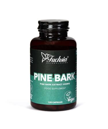 Fuchsia Natural Herbs Pine Bark Extract 120 Capsules 400mg - 15:1 Pine Bark Extract - Gluten Dairy SOYA & Sugar Free - Vegan Society Approved