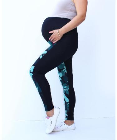 Maternity Zigzag Over Bump Leggings Multicoloured Chevron Print - No See Through Pregnancy Yoga Wear (Size L, Military Green) - Buy Online on GoSupps.com