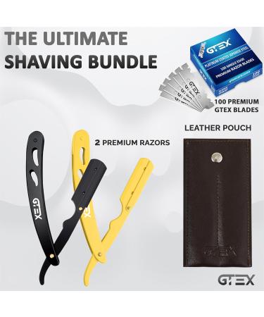 GTEX Razor Men Set - 2 Premium Razors (Yellow & Black) + 100 Blades & Leather Bag - Ultimate Shaving Experience - Buy Online on GoSupps.com