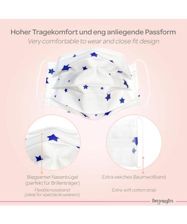 Dance Pattern Children's Face Mask - Washable 100% Cotton Nose Bracket & Filter Bag Oeko-Tex Standard 100 White with Stars - International Shipping Available - Buy Online on GoSupps.com