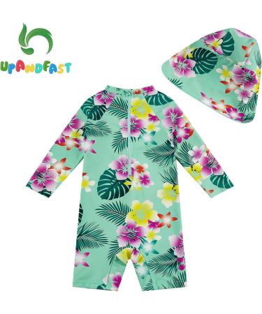 UPF 50+ Sun Protection Green Flower Baby Girls Swimsuit with Snap Bottom 9-12 Months - Buy Online on GoSupps.com