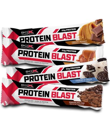 BioX Protein Blast Protein Bars | Protein Bar with Candy Bar Taste | 22g Protein Low Sugar | All Natural Protein Bar Ingredients | Box of 12 Bars (Caramel Fudge) - Buy Online on GoSupps.com