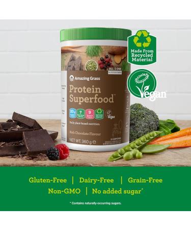 Amazing Grass Organic Vegan Rich Chocolate Protein Superfood Powder - 10 Servings (360g) - Buy Online on GoSupps.com