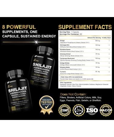 DLNIA 8-in-1 Shilajit for Men & Women with Ashwaganda Himalayan Organic Supplement with Rhodiola Rosea, Ginseng, Turmeric, Mushroom, for Immune Support, Energy, Calm, Focus, Clarity, Sleep, Cortisol - Buy Online on GoSupps.com