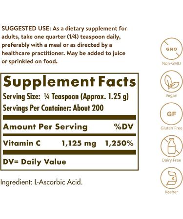 Solgar Pure Vitamin C Crystals 8.8 oz - 100% Natural Ascorbic Acid for Immune Support - Buy Online on GoSupps.com