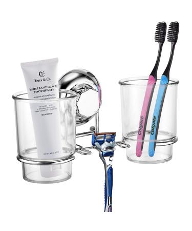Maxhold suction screw toothbrush cup holder with 2 tooth plaster cups fasten without drilling - stainless steel rust -free - kitchens & bathroom storage 1. double cup - Buy Online on GoSupps.com