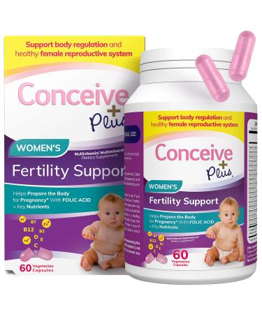 Conceive Plus Women's Fertility Support 60 Caps 30 Day Supply: Calcium and Vitamin D Tablets Energy Tablets Folic Acid Inositol for Normal Fertility & Reproduction