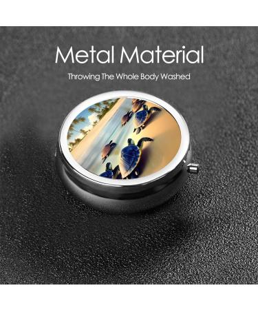 Turtles On The Beach Round Pill Box | 3 Compartment Travel Organizer for Easy Pill Storage | Portable Pill Box for Travel - Buy Online on GoSupps.com