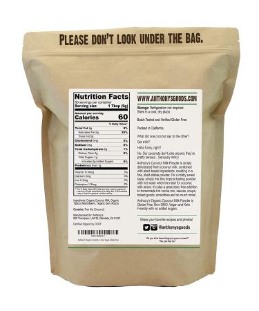 Anthony's Organic Coconut Milk Powder 1 lb - Gluten Free, Vegan, Dairy Free, Keto Friendly Creamer - Buy Online on GoSupps.com