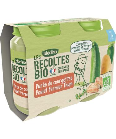 Bl dina Les R coltes Bio Organic baby food jars From 6 months Zucchini Farm chicken Thyme 12x200g - Buy Online on GoSupps.com