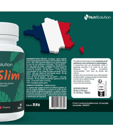 ExiSlim by Nutrisolution | Powerful Fat Burner | Contains Perilla Turmeric Vegan | Weight Loss Support | Men & Women | 60 Capsules | Made in France - Buy Online on GoSupps.com