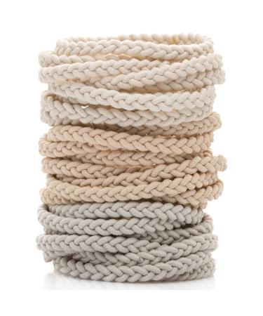 Braided Hair Ties Braided Hair Tie Blonde Hair Ties for Women Thick Ponytail Holders Elastics Bracelet Woven White 18 Pcs 3 shades of white