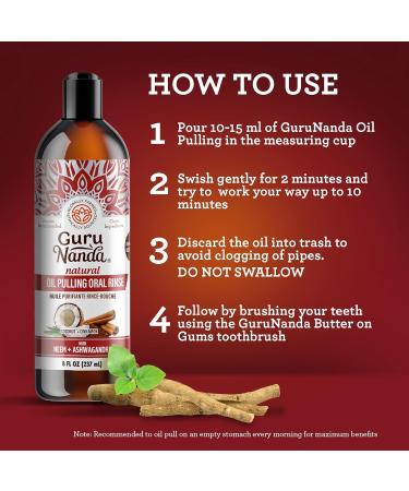 GuruNanda Coconut Oil Pulling and Ashwagandha Oil Pulling Promotes Fresh Breath and Happy Gums 7 Essential Oils & Vitamins for Healthy Teeth & Gums Alcohol-Free - Buy Online on GoSupps.com