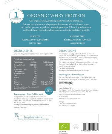 Organic Whey Protein Powder - 400g Pure Unflavoured | Gluten & Soya Free with BCAA | Ideal for Shakes & Snacks - Buy Online on GoSupps.com
