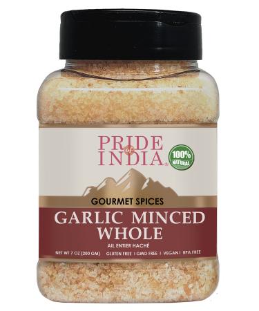 Pride Of India- Organic Garlic Minced Whole- 7oz (200gm)- Made from Whole Fresh Garlic Cloves to give Finely grated Uniform Strips - GMO Free Vegan Gluten-Free and No Artificial Colors