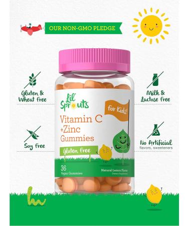 Kids' Vitamin C and Zinc Gummies | 36 Count | Vegan Non-GMO Gluten Free | Lil' Sprouts - Buy Online on GoSupps.com