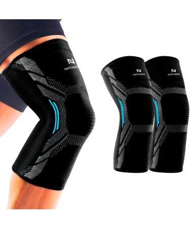 Nativodex Kniebandage compression for women and men anti-slip compression sports knee capage for relaxation in meniscus tear ACL and arthritis blue (couple) XL