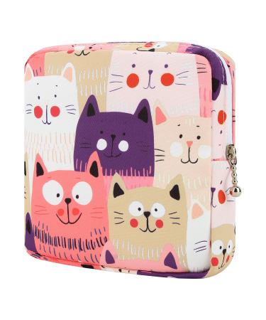 Desing Wish Sanitary Pad Storage Bag Portable Period Bag for Teen Pads/Sanitary Napkins/Small Tampons Sanitary Napkin Storage Bag First Period Gifts for Teen Girls School (Cat) 1 Pack Cat