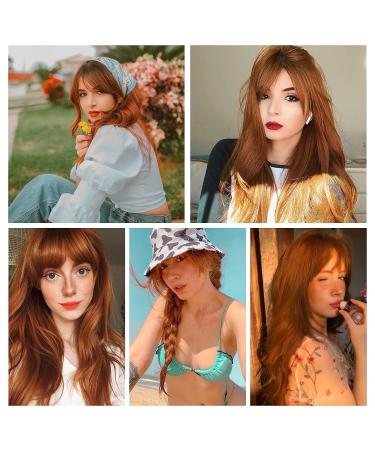 ENTRANCED STYLES 26 Inch Auburn Wig with Bangs | Long Layered Natural Hair Wig for Women | Dark Roots Copper Red Ombre | Heat Resistant Synthetic | Daily Use Redhead Wig - Buy Online on GoSupps.com