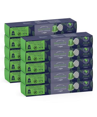 by Amazon Nespresso Compatible Brazilian Coffee Brazilian Medium Roast 100 Aluminum Capsules 10 Count (Pack of 10) - Rainforest Alliance Certified