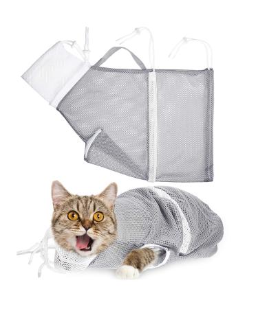 Cat Shower Net Bag Cat Grooming Bathing Bag Adjustable Cat Washing Bag Multifunctional Cat Restraint Bag Prevent Biting Scratching for Bathing, Nail Trimming, Ears Clean, Keeping Calm Grey