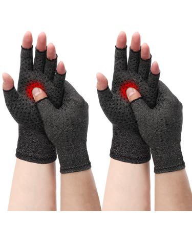2 Pairs Fingerless Gloves for Women&Men - Compression Gloves for Arthritis - Providing Warmth and Compression to Promote Healing - Relieve Arthritis Pain Breathable Fabric Comfortable Fit(L Grey) L Grey