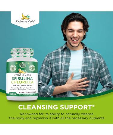 Organic Veda Spirulina & Chlorella Capsules 1500mg 300 Count - Spirulina Chlorella Capsules with Super Green Antioxidants Phycocyanin Amino Acid - Boost Immunity Energy Support Digestion - Buy Online on GoSupps.com