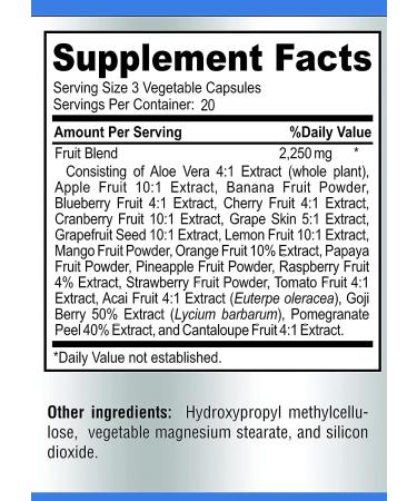 20 Fruits Superfood Capsules - Natural Antioxidants with Aloe Vera, Blueberry, Cranberry, and more - Non-GMO Formula - 60 Count - Buy Online on GoSupps.com