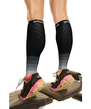 Calf Compression Sleeve Men & Women - Shin Splints Support Footless Compression Socks for Calf Support Achilles Tendon Support Leg Cramps Varicose Veins Maternity Nurses (1 Pair BLK-GRY S/M) - Buy Online on GoSupps.com