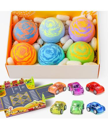 Bath Bombs for Kids - Extra Large 6pc Organic Bath Bombs with Surprise Toy Car - Handmade with Natural Essential Oils - Moisturizing Fizzy Fun Bath Bombs for Boys and Girls - Birthday Gift Ideas Car Bubble Bath