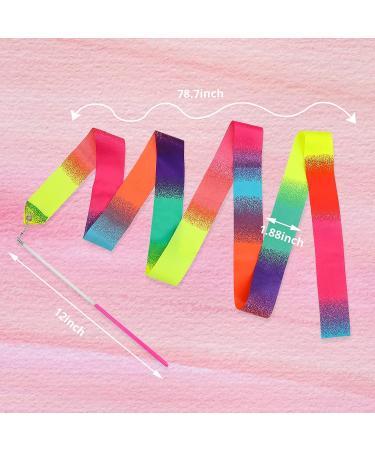 Abeillo 2pcs Rhythmic Dance Ribbons - 78.7 Inch Gymnastics Ribbon Set for Kids | Ideal for Artistic Dancing, Gymnastics, Circus Shows | Rainbow Colors - Buy Online on GoSupps.com