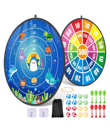 Dart Board for Kids, 28" Large Double Sided Dart Game with 16 Sticky Balls and 8 Darts, Indoor/Sport Outdoor Party Game Toys, Birthday Gifts for 3 4 5 6 7 8 9 10 11 12 Year Old Boys Girls Blue