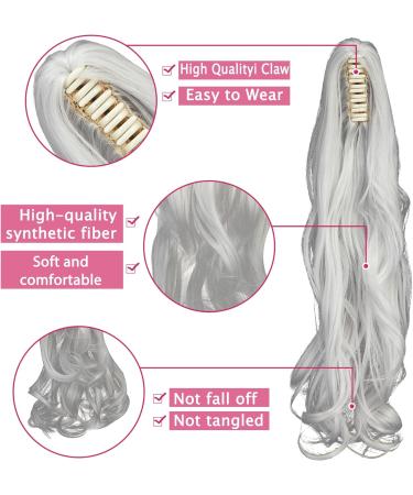 Curly Silver Grey Ponytail Clip Hair Extension 18 Inch - FXYTK Claw Jaw Ponytail - Buy Online on GoSupps.com