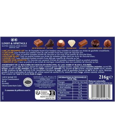 Lindt - Ballotin CHAMPS- LYS ES Assorti - Assortiment de Chocolats au Lait Noirs et Blancs Pralin Croustillants et Onctueux - Id al pour No l 216g Ballotin Mix 216g - Buy Online on GoSupps.com